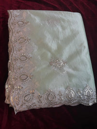 Pastel Sarees With Embroidery - Pastel lime green - saree