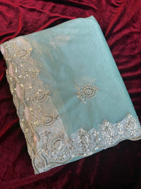 Pastel Sarees With Embroidery - Sea green - saree