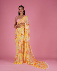 Printed Floral Saree With Beeds - saree