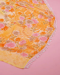 Printed Floral Saree With Beeds