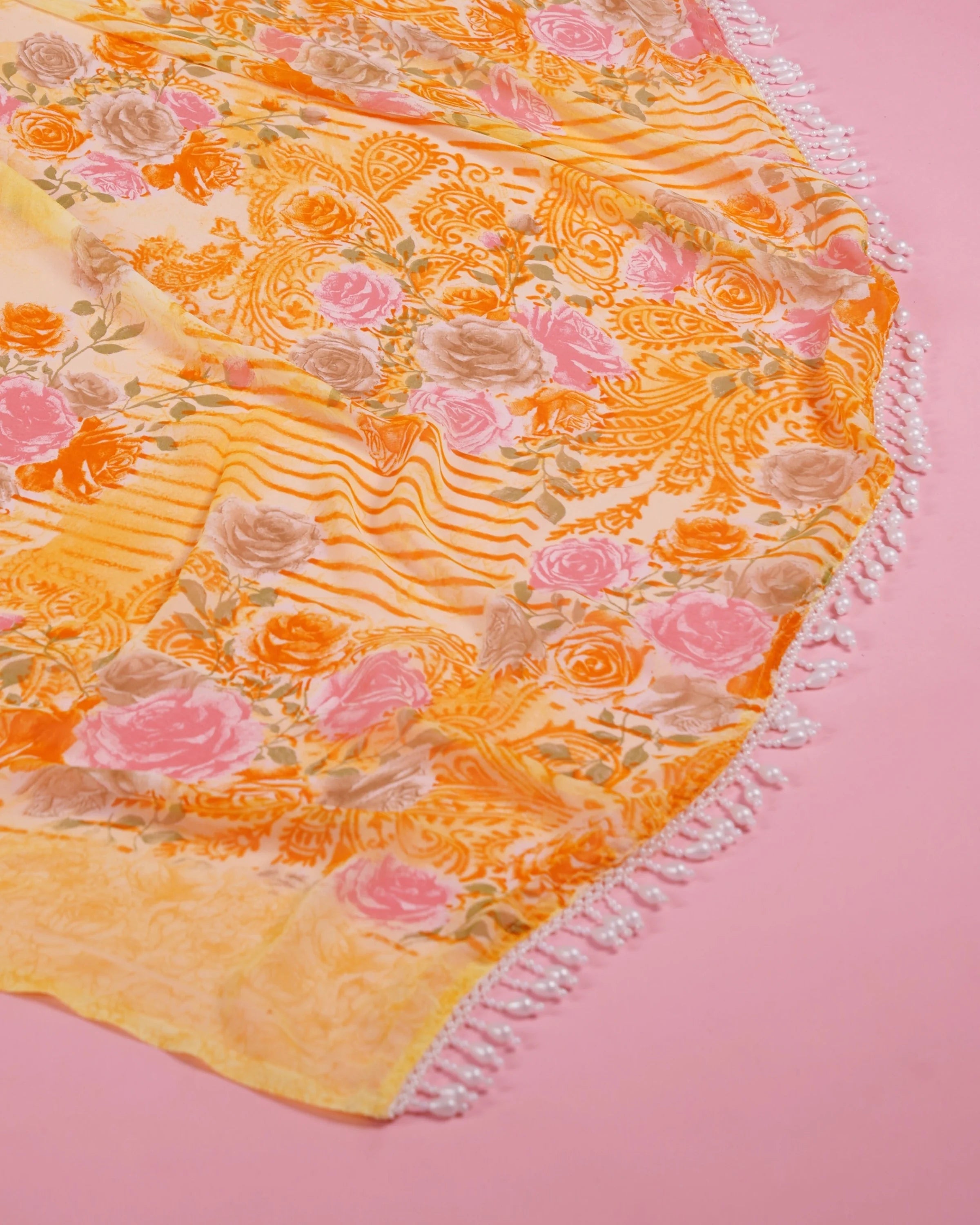 Printed Floral Saree With Beeds