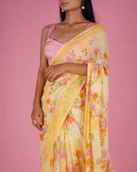 Printed Floral Saree With Beeds