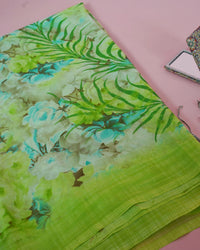 Printed Floral Saree With Beeds Kelly green saree
