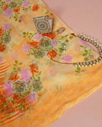 Printed Floral Saree With Beeds Light orange saree