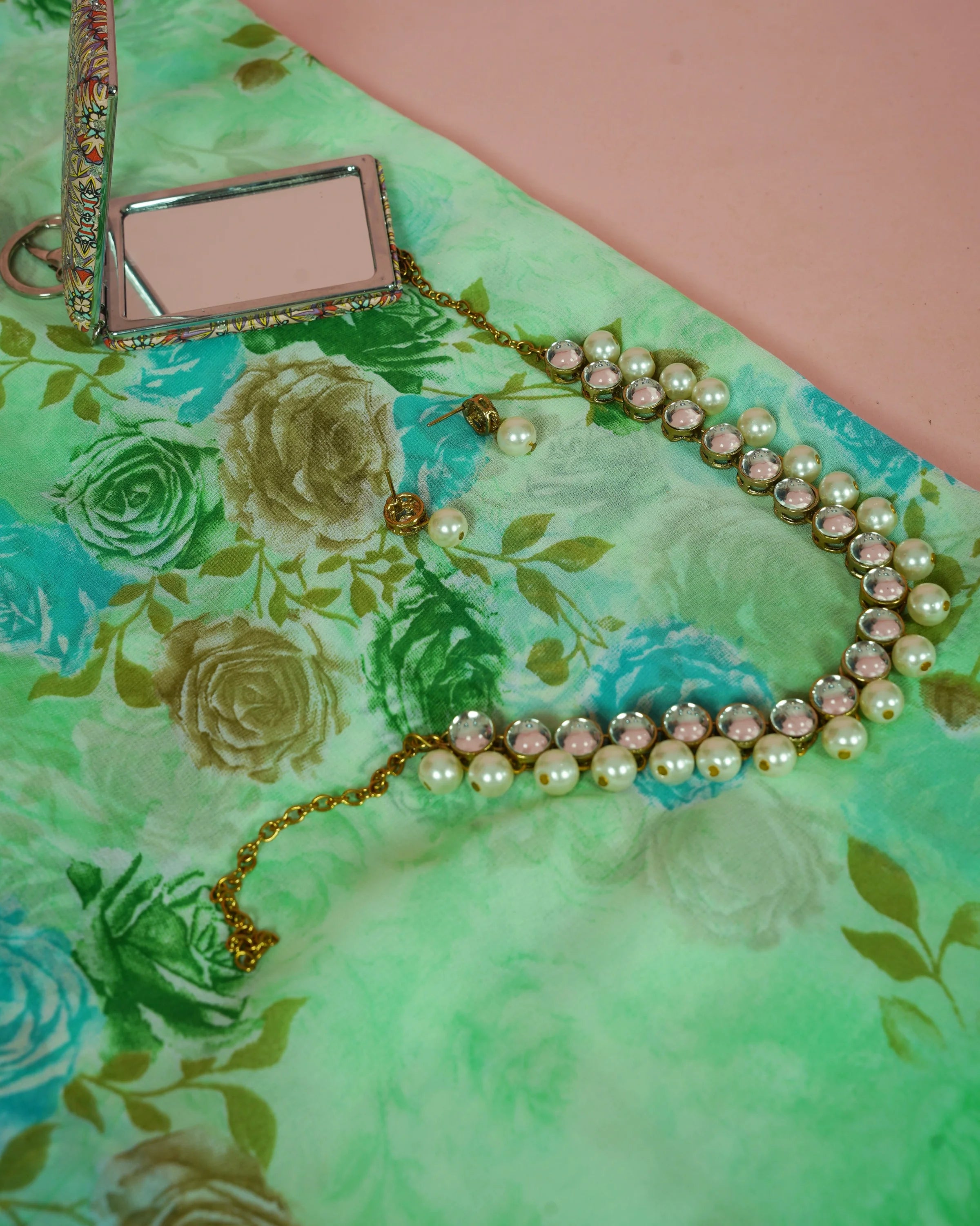 Printed Floral Saree With Beeds Mint green saree