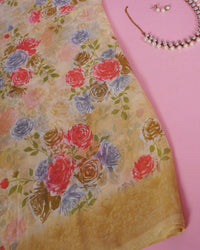 Printed Floral Saree With Beeds