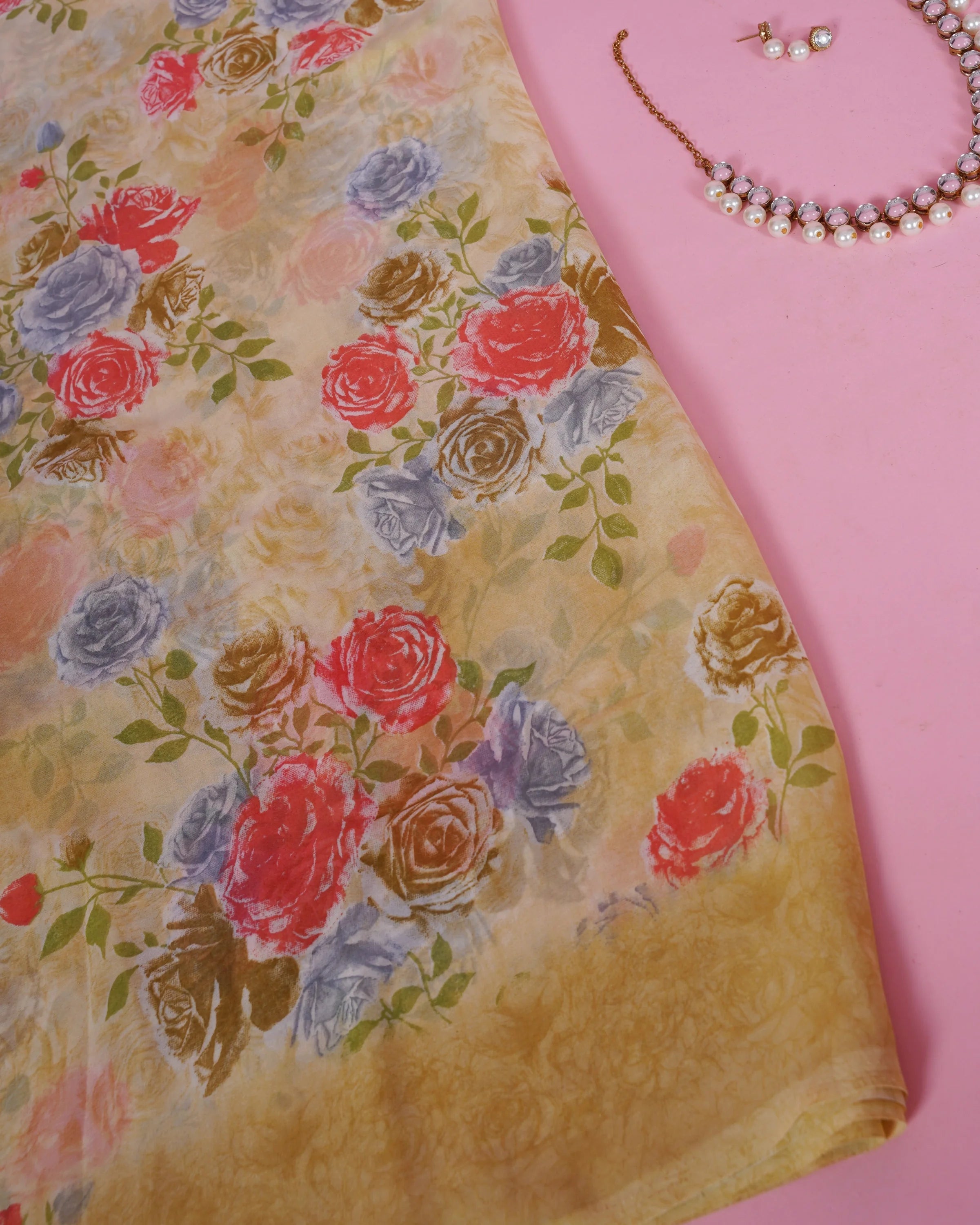 Printed Floral Saree With Beeds