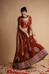 Rust embroidered lehenga Lehenga