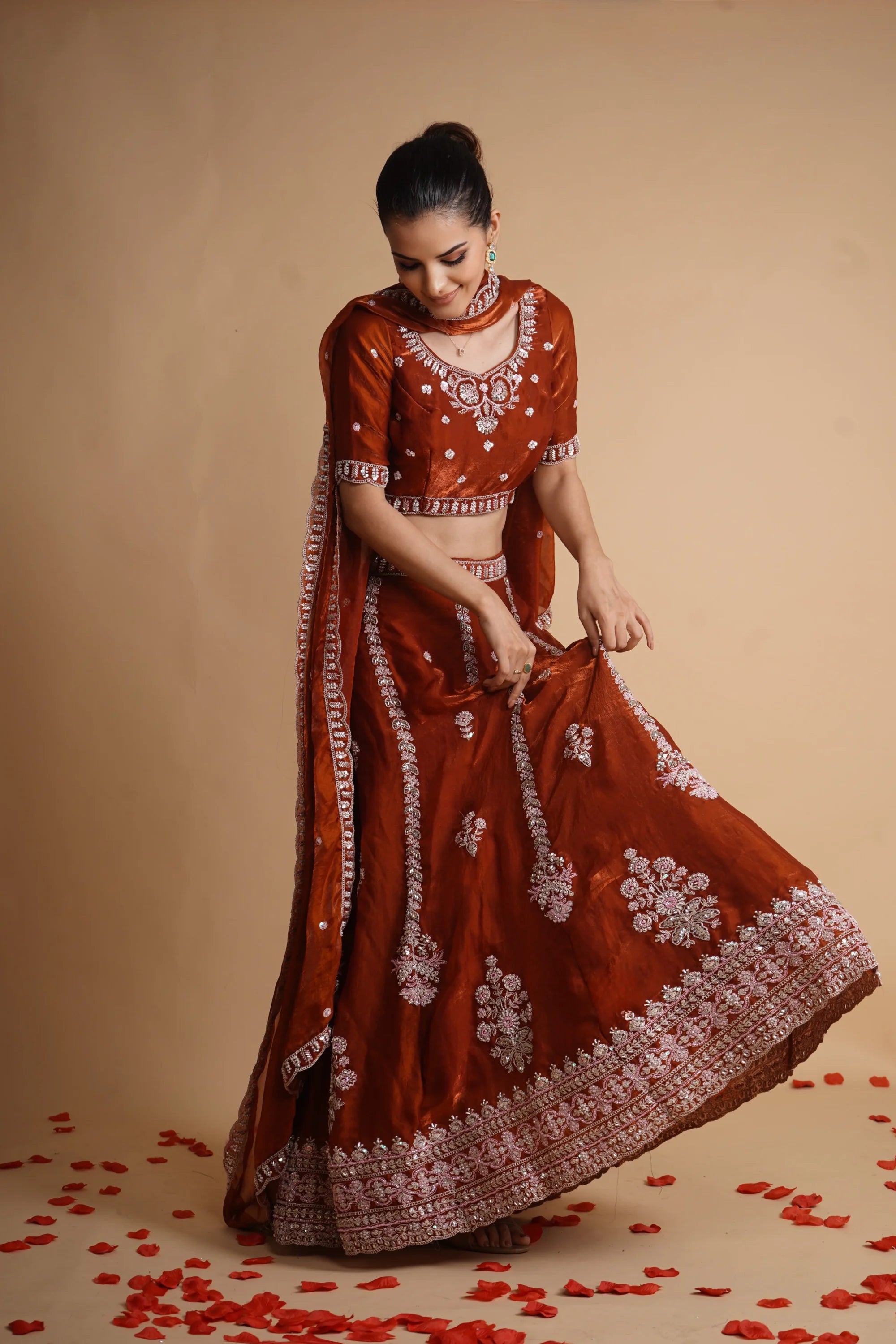 Rust embroidered lehenga Lehenga