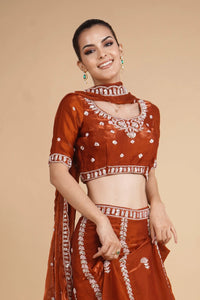 Rust embroidered lehenga Lehenga