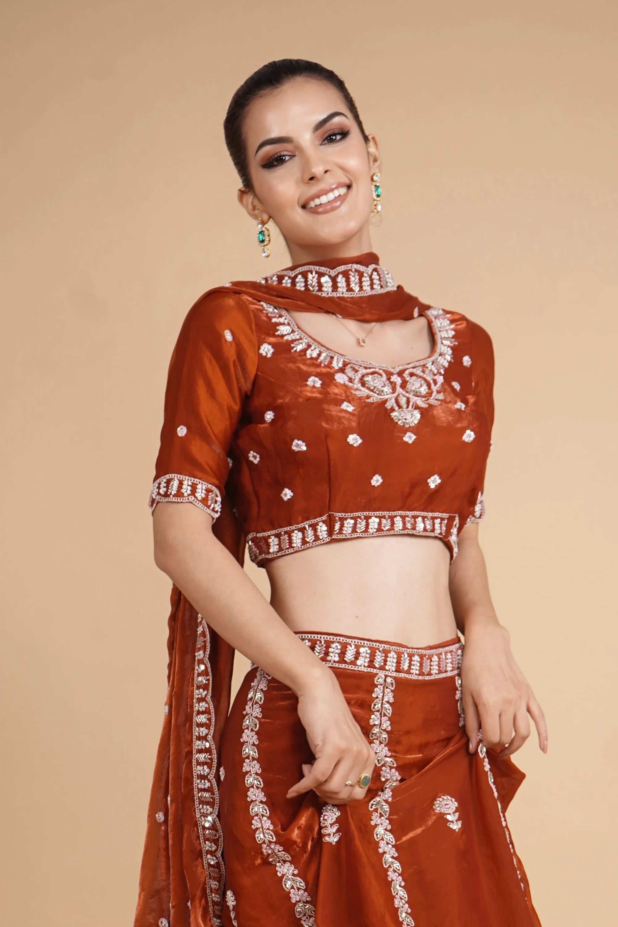 Rust embroidered lehenga Lehenga