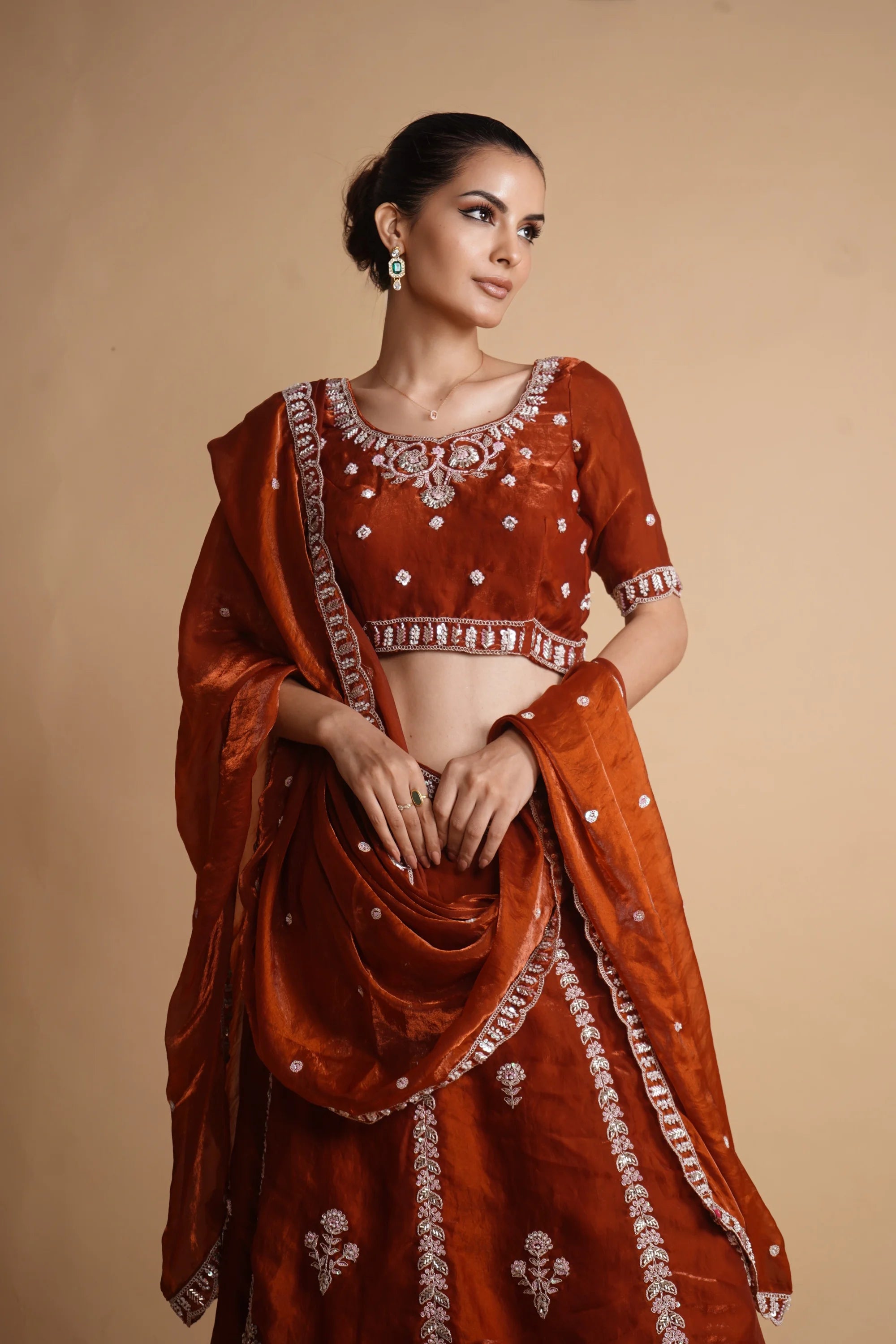 Rust embroidered lehenga Lehenga