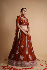 Rust embroidered lehenga Lehenga