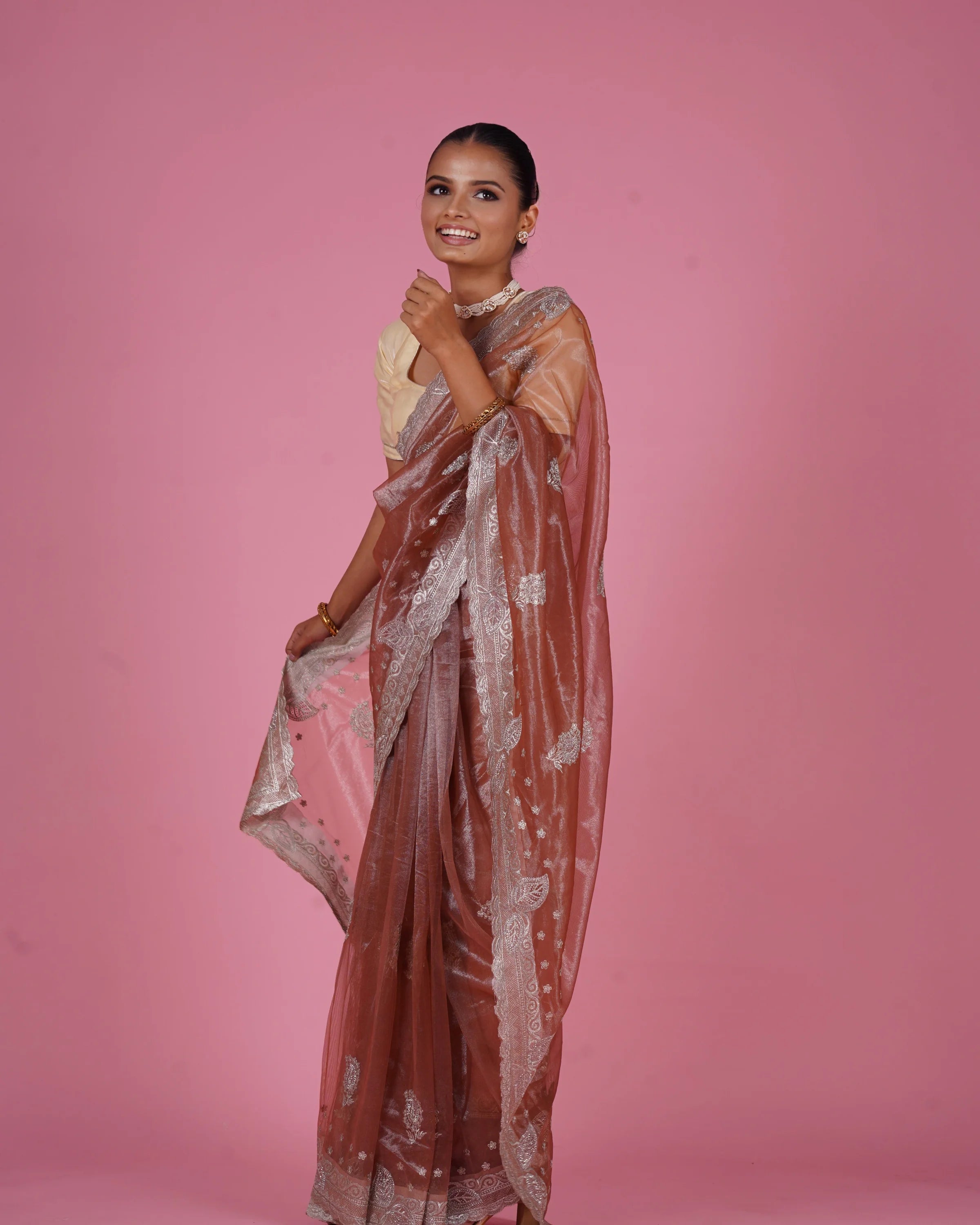 Tissue Silk Saree Copper saree