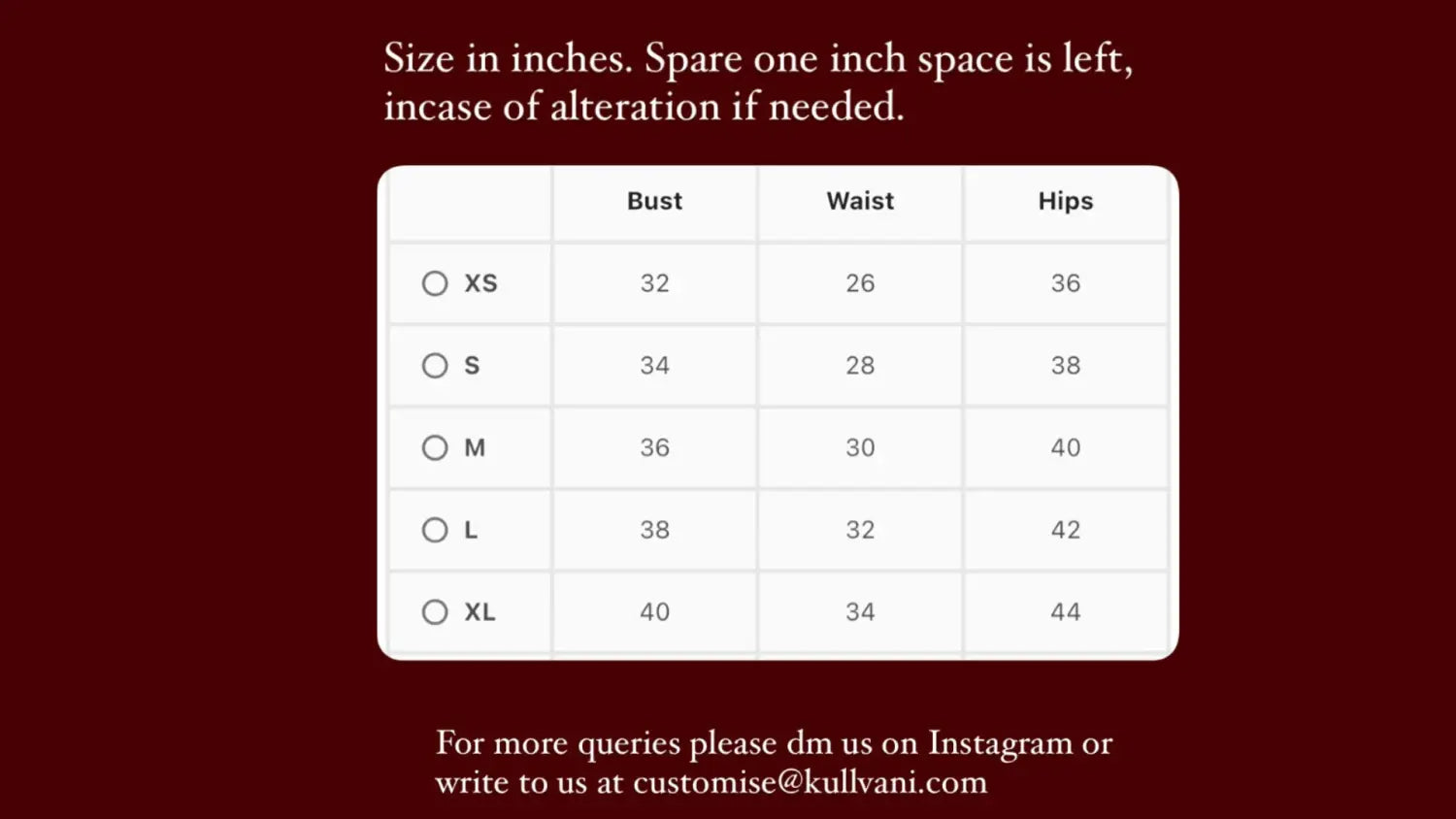 Size Charts