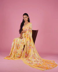 Printed Floral Saree With Beeds